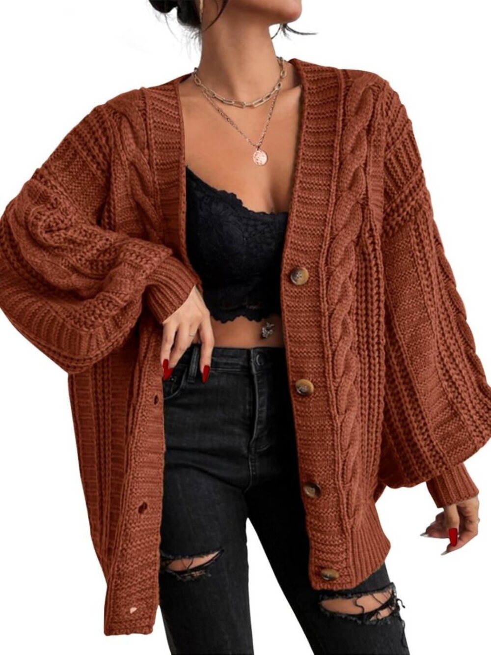 Cozy Oversized Cardigan Sweater for Women | Button Front, Fall & Winter Fashion